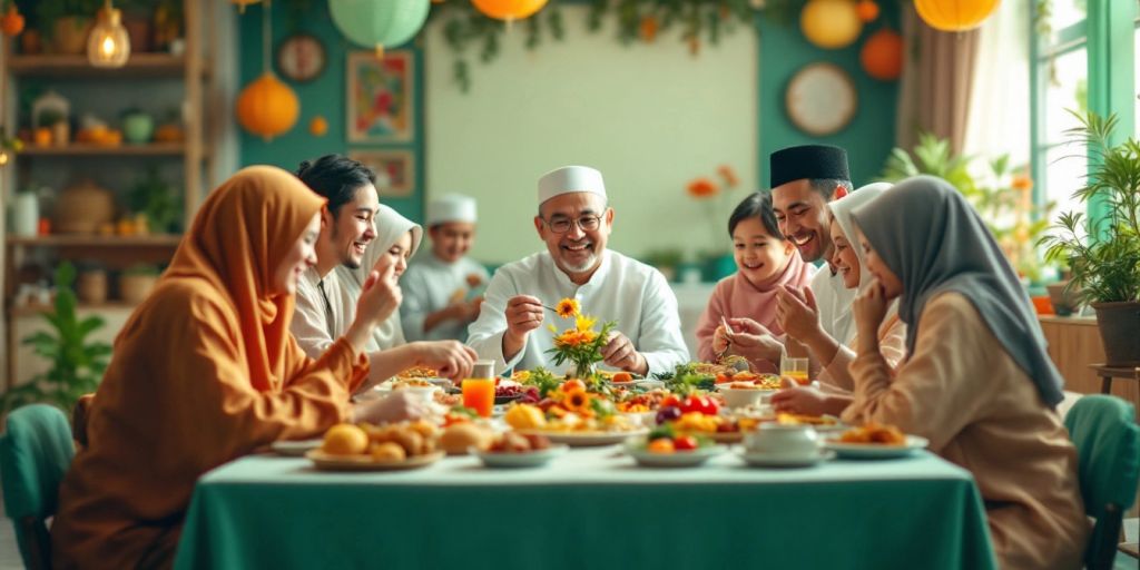 Perayaan Idul Adha dengan keluarga dan hidangan tradisional.