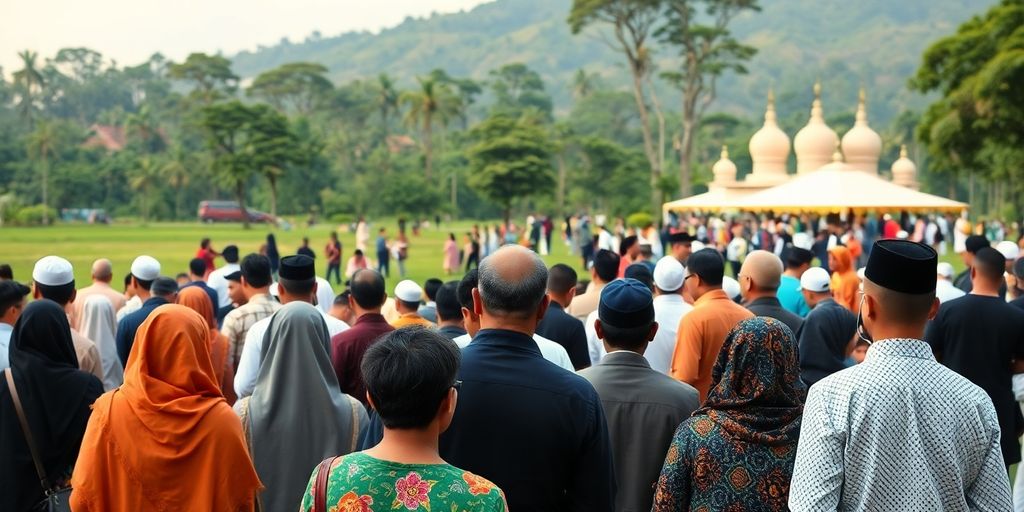 Komunitas beragam berkumpul di tempat yang damai.